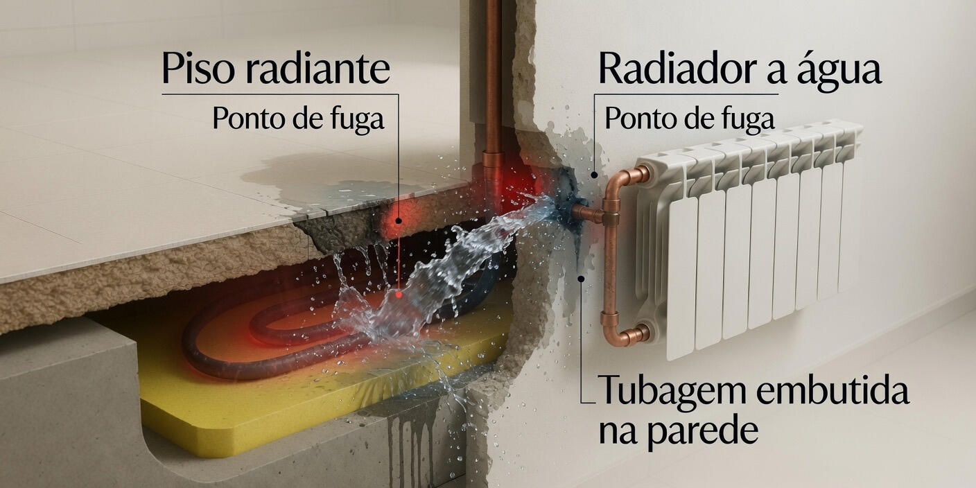 Fuga de água na parede, no pátio, no jardim. Fuga de água